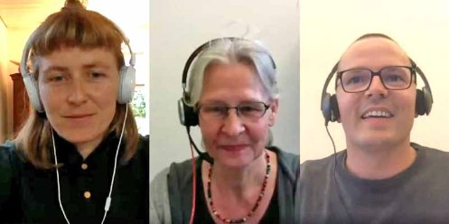 drei Menschen in einer virtuellen Sitzung