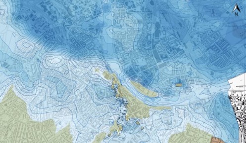 Karte von Basel-Stadt, in der die Mächtigkeit des Grundwassers eingeragen ist.