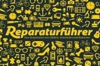   Ein Flyer mit in der Mitte den Schriftzug „Reaparuaturführer, eine Kooperation von Städten, Gemeinden unbd Kantonen“ und rundherum viele Piktogramme von Gegenständen. 